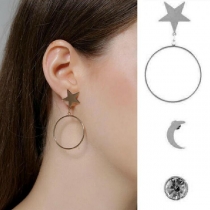 Fashion Hoop Pendant Star & Crescent Earring Set 3 pcs/Set