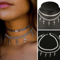 Fashion Cross Pendant Double-layer Choker Necklace