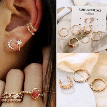Fashion Rhinestone Inlaid Stud Earring + Ring Set 8 pcs/Set