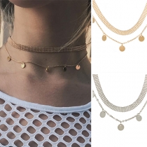 Fashion Copper Cion Pendant Double-layer Choker Necklace