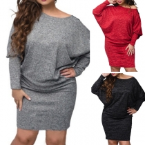 Sexy Hollow Out Lace Spliced Dolman Sleeve Solid Color Dress
