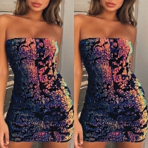 Sexy Strapless Colorful Sequin Tight Dress