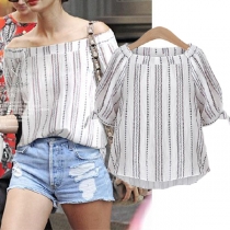  Fashion Half Sleeve Boat Neck Printed Blouse