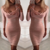  Sexy Solid Color Long Sleeve Hollow Out Bodycon Dress