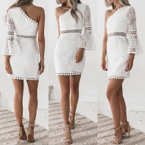 Sexy One-shoulder Trumpet Sleeve Slim Fit Lace Dress