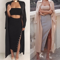 Sexy High Waist Side-slit Hem Solid Color Knit Skirt 