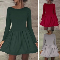 Simple Style Long Sleeve Round Neck Solid Color Dress