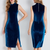 Elegant Solid Color Sleeveless Slit Hem Slim Fit Dress