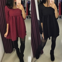 Fashion Solid Color 3/4 Sleeve Round Neck Dress