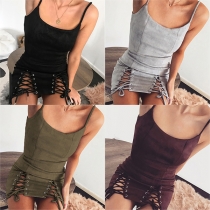 Sexy Backless Lace-up Hem Solid Color Slim Fit Sling Dress