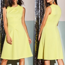 Elegant Solid Color Sleeveless Round Neck High Waist A-line Dress