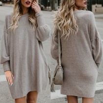 Simple Style Long Sleeve Round Neck Solid Color Loose Dress