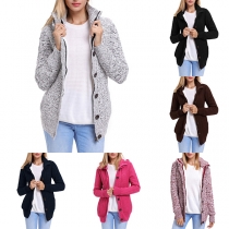 Fashion Long Sleeve Stand Collar Hooded Sweater Coat 