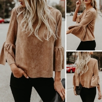 Fashion Solid Color 3/4 Trumpet Sleeve Round Neck T-shirt 