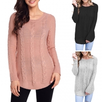 Fashion Solid Color Long Sleeve Round Neck Pullover Sweater