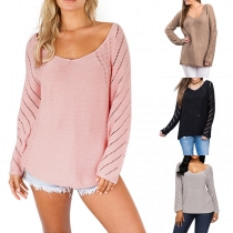 Simple Style Long Sleeve V-neck Pullover Sweater