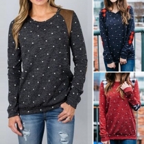 Fashion Long Sleeve Round Neck Dots Printed T-shirt 