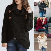 Fashion Solid Color Long Sleeve Turtleneck Irregular Hem Sweater