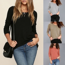 Fashion Solid Color 3/4 Sleeve Round Neck Back-zipper T-shirt 