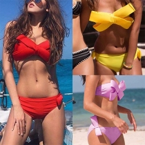 Sexy Solid Color Bowknot Bandeau Bikini Set 