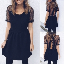 Sexy Backless Short Sleeve Round Neck Lace Spliced Dress