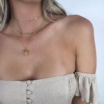 Fashion Crescent Pendant Three-layer Necklace