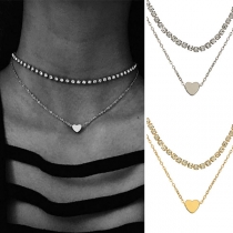 Fashion Heart Pendant Rhinestone Inlaid Choker Necklace