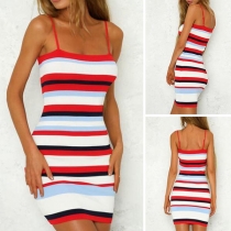 Sexy Backless Slim Fit Sling Striped Dress