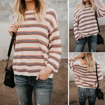 Fashion Long Sleeve Round Neck Loose Striped Sweater