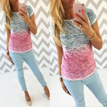 Fashion Short Sleeve Round Neck Color Gradient T-shirt