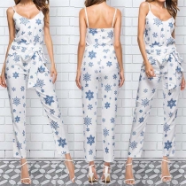Sexy Backless V-neck Cami Top + High Waist Pants Two-piece Set 