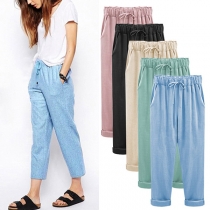 Fashion Solid Color Elastic Waist Loose Casual Pants
