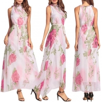 Bohemian Style Sleeveless Printed Maxi Dress