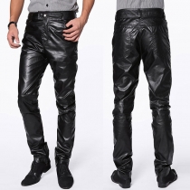 Fashion High Waist Slim Fit Men's PU Leather Pants