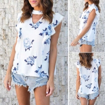 Fashion Lotus Sleeve Printed Top 