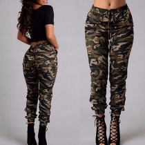 Fashion Camouflage Printed Elastic Waist Casual Pants 