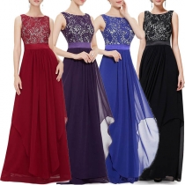 Sexy Backless Sleeveless High Waist Lace Spliced Party Dress