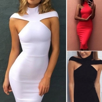 Sexy Hollow Out Solid Color Bodycon Dress