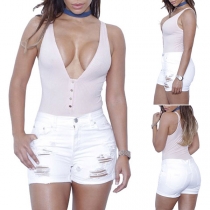 Fashion HIgh Waist Slim Fit Ripped Denim Shorts