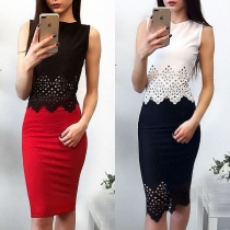 Fashion Solid Color Sleeveless Round Neck Hollow Out Hem Top 