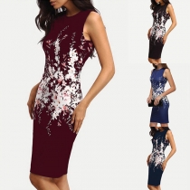 Fashion Sleeveless Round Neck Slim Fit Printed Dress