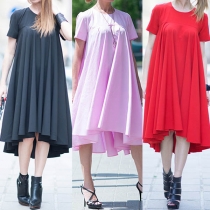 Fashion Solid Color Short Sleeve Round Neck Loose Dress