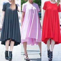 Fashion Solid Color Short Sleeve Round Neck Loose Dress