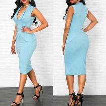 OL Style Sleeveless V-neck Solid Color Slim Fit Dress