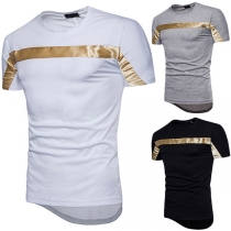 Fashion Contrast Color Short Sleeve Round Neck Irregular Hem Men's T-shirt