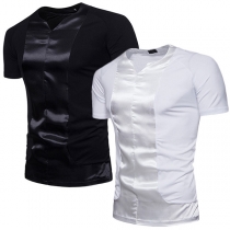 Fashion Solid Color Short Sleeve V-neck Men's T-shirt 