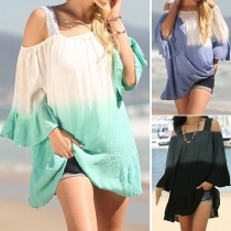 Sexy Off-shoulder Trumpet Sleeve Color Gradient Loose Dress