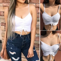 Sexy Backless V-neck Solid Color Sling Crop Top 