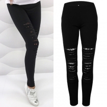 Fashion Solid Color High Waist Lace Spliced Tight Pants
