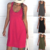 Simple Style Sleeveless Round Neck Solid Color Tank Dress